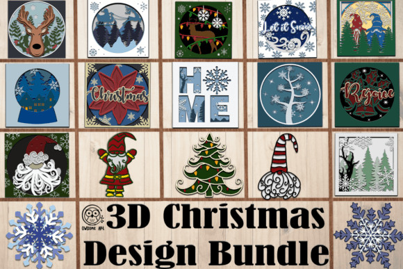 3D Christmas Design Bundle for Laser Cutting and Winter Amp Projects