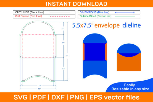 Envelope Customized Design 5.5x7.5 Die Graphics and Print Templates