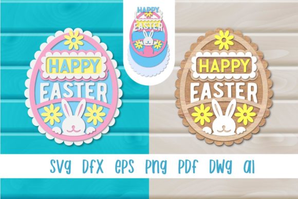 Happy Easter Egg with Bunny. Egg Hunter. Laser Cutting and Spring Amp