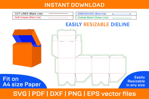 Snap Bottom Lock 6 Corner Box, Folding Graphics and Print Templates