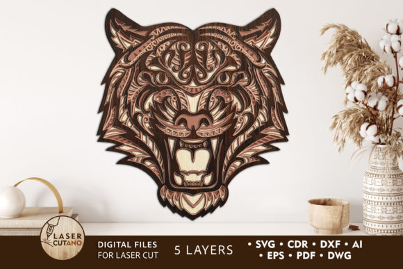 Tiger Multilayer Laser Cut Files for Wall Decor and Laser Cutting